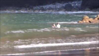 Amateur Couple Playing At Beach Madeira Island Seixal - hclips.com