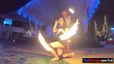 Amateur couple watches a fire show and has hot sex once back in the hotel - txxx.com - Thailand