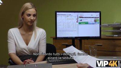 Young blonde studente with an audition ends up getting an Emergenza for being the best czech couple in the office - sexu.com - Czech Republic