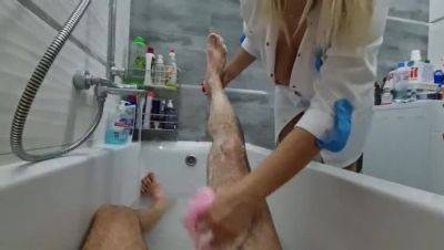 Nurse Jerks Off Man in Bathroom - Big Tits Amateur Handjob - veryfreeporn.com