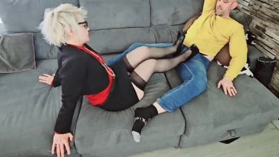 Mature MILF Sofy13 Jerks Him Off With Her Sexy Feet in Lingerie & Stilettos - Hot Homemade Footjob - xxxfiles.com - France