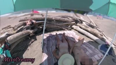 Exhibitionist Wife Gives Risky Handjob on Nudist Beach - Amateur MILF & Big Cock Public Cumshot - porntry.com - Italy