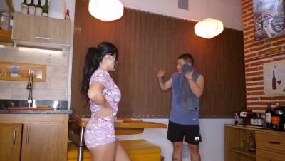 Sexy Latina with big tits fucks hard in kitchen - amateur homemade doggy style - xxxfiles.com