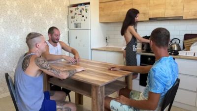 Katty West - Hotwife Gangbang - Katty West Fucked Hard by 3 Guys on Table - Amateur Slut Takes Big Cocks - porntry.com